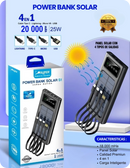 BATERÍA EXTERNA SOLAR POWERBANK 20 000 MAH 4 CABLES AIRE LIBRE