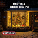 LUCES LED CORTINA NAVIDEÑAS CON PANEL SOLAR 3x3 METROS