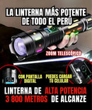 Linterna LED Super Luminosa con Zoom Telescópico de Hasta 3MIL Metros Alcanze.