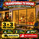 LUCES LED CORTINA NAVIDEÑAS CON PANEL SOLAR 3x3 METROS
