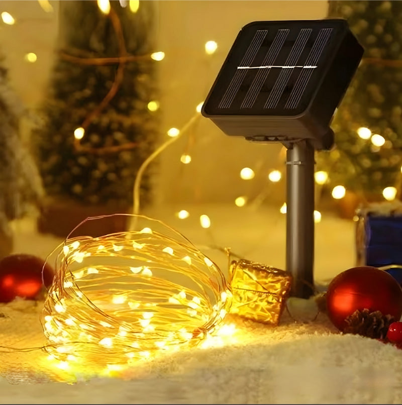 Luces Navideñas con Panel Solar Ambar (20 METROS)