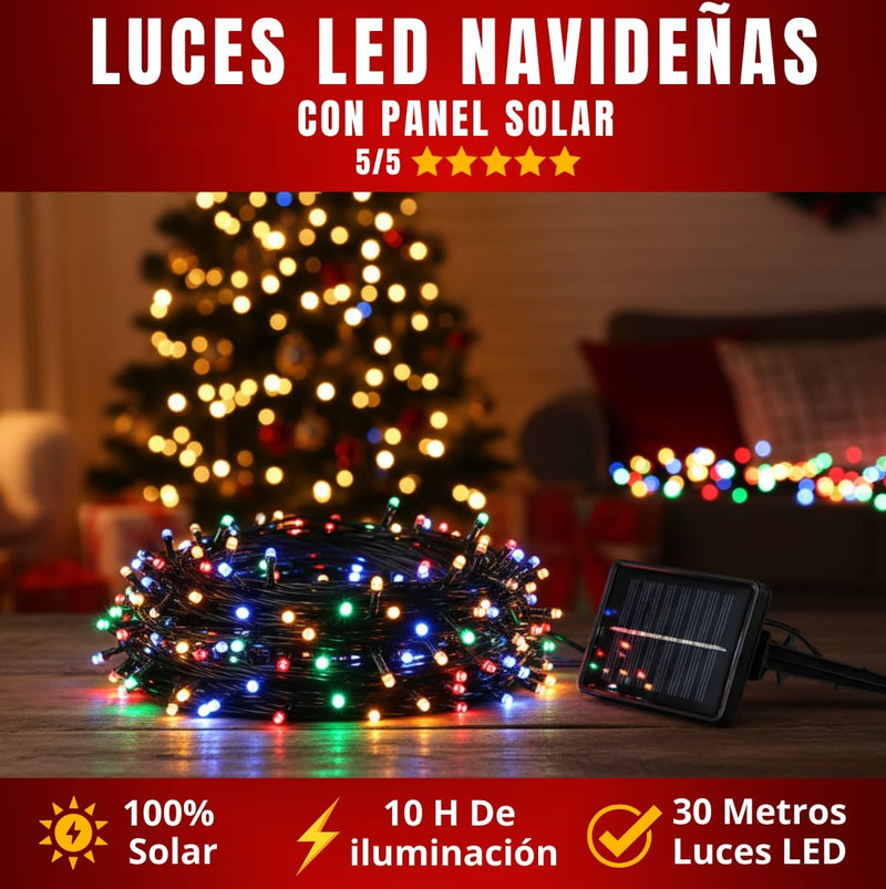 Luces LED Navideñas con Panel Solar (30 METROS)