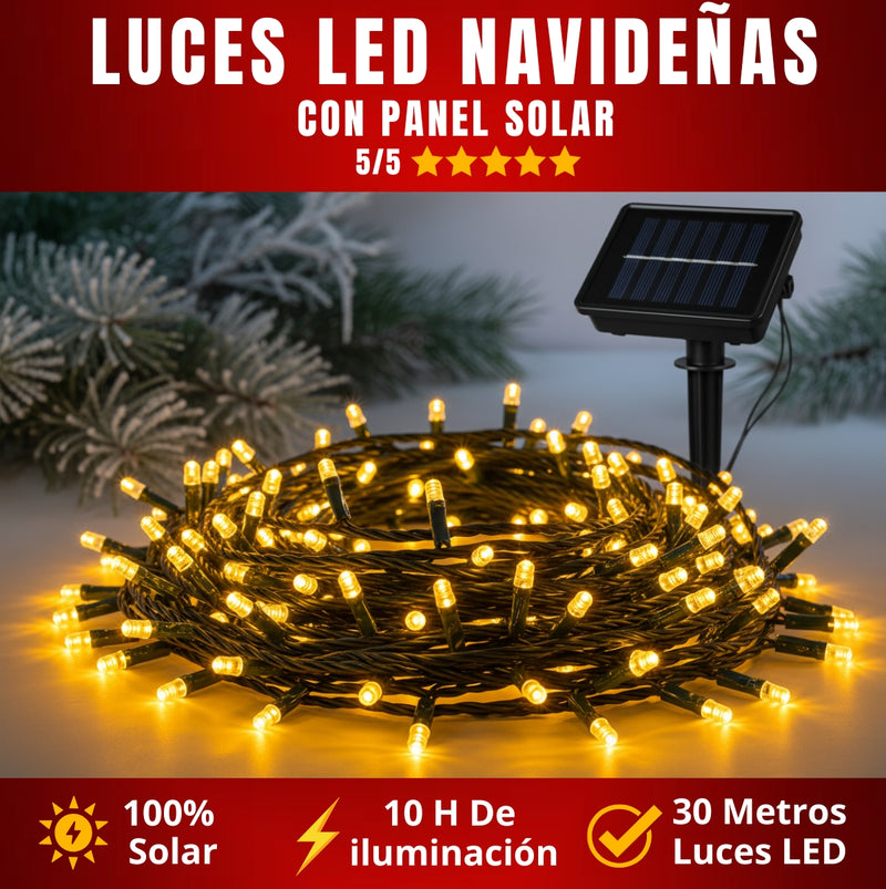 Luces Navideñas con Panel Solar Ambar Lineal LED (30 METROS)