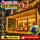 LUCES LED CORTINA NAVIDEÑAS CON PANEL SOLAR 3x3 METROS