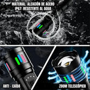 Linterna LED Super Luminosa con Zoom Telescópico de Hasta 3800 Metros Alcanze.