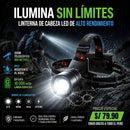 Linterna Led De Cabeza con Zoom Telescopico Y Potente Bateria de 16 000 mAh
