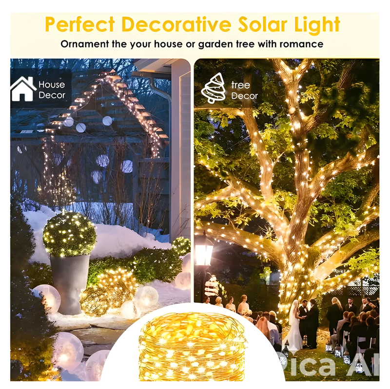 Luces Navideñas con Panel Solar Ambar (20 METROS)