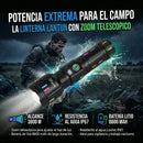 Linterna LED Super Luminosa con Zoom Telescópico de Hasta 3800 Metros Alcanze.